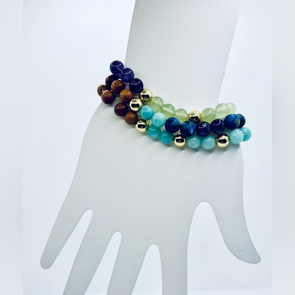 Upper Energy Centers Energizing Bracelet Stack 3 - Sacred Sandalwood 24kt Gold F